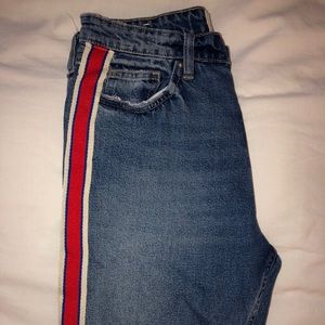 Zara red stripe blue denim cut off jeans size 6